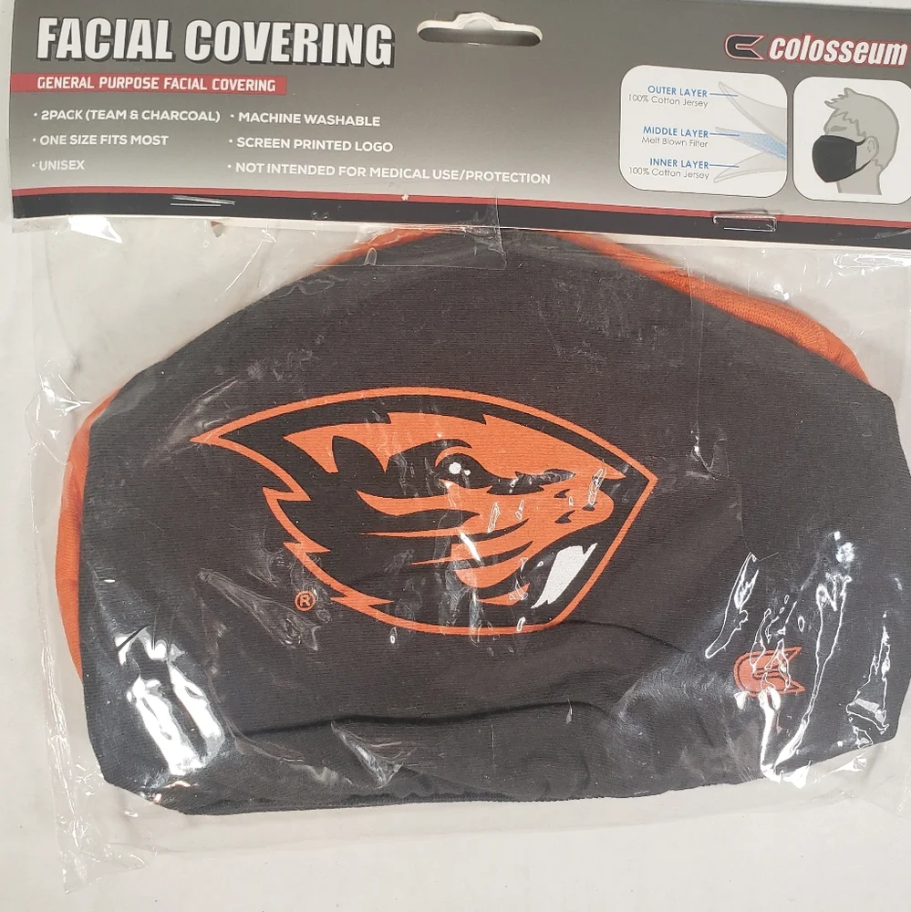 NWT Unisex Oregon State Beavers Colosseum 2 Pack Face Masks